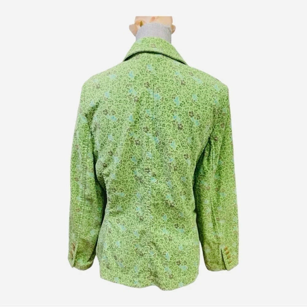 Eddie Bauer Vtg 90s Green Floral Corduroy Blazer Jacket 10 Cotton Cottagecore